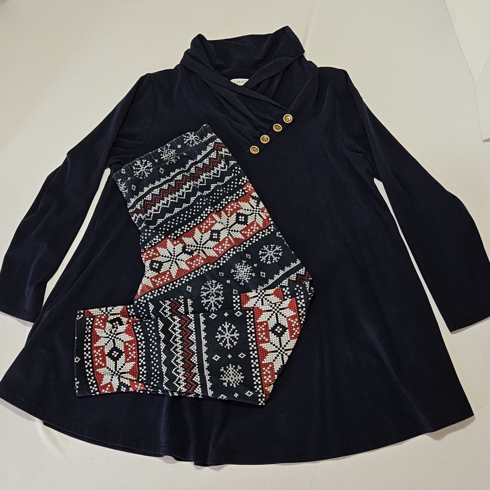 Cozy Plus Size Outfit Bundle 2X Top + 3X Fair Isle Leggings Winter Lounge Set